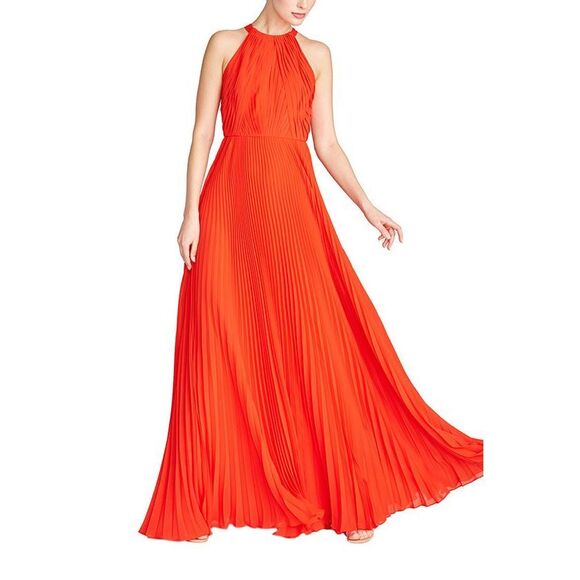 NWT ML MONIQUE LHUILLIER Sleeveless Pleated Chiffon Dress US 4 $695 - Picture 6 of 11
